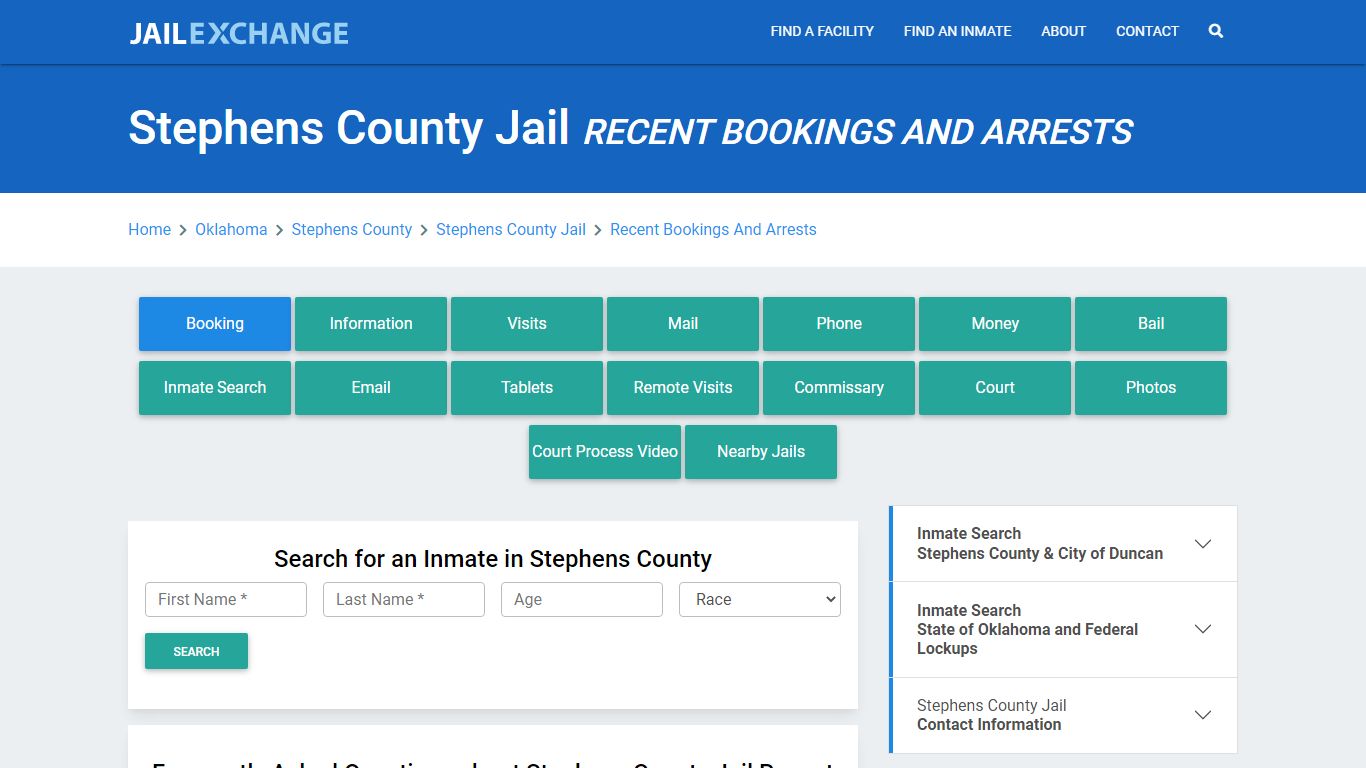 Stephens County Jail OK Recent Arrests and Bookings - Jail Exchange