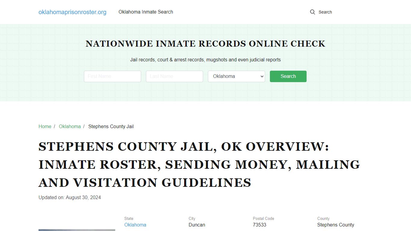 Stephens County Jail, OK: Offender Search, Visitation & Contact Info