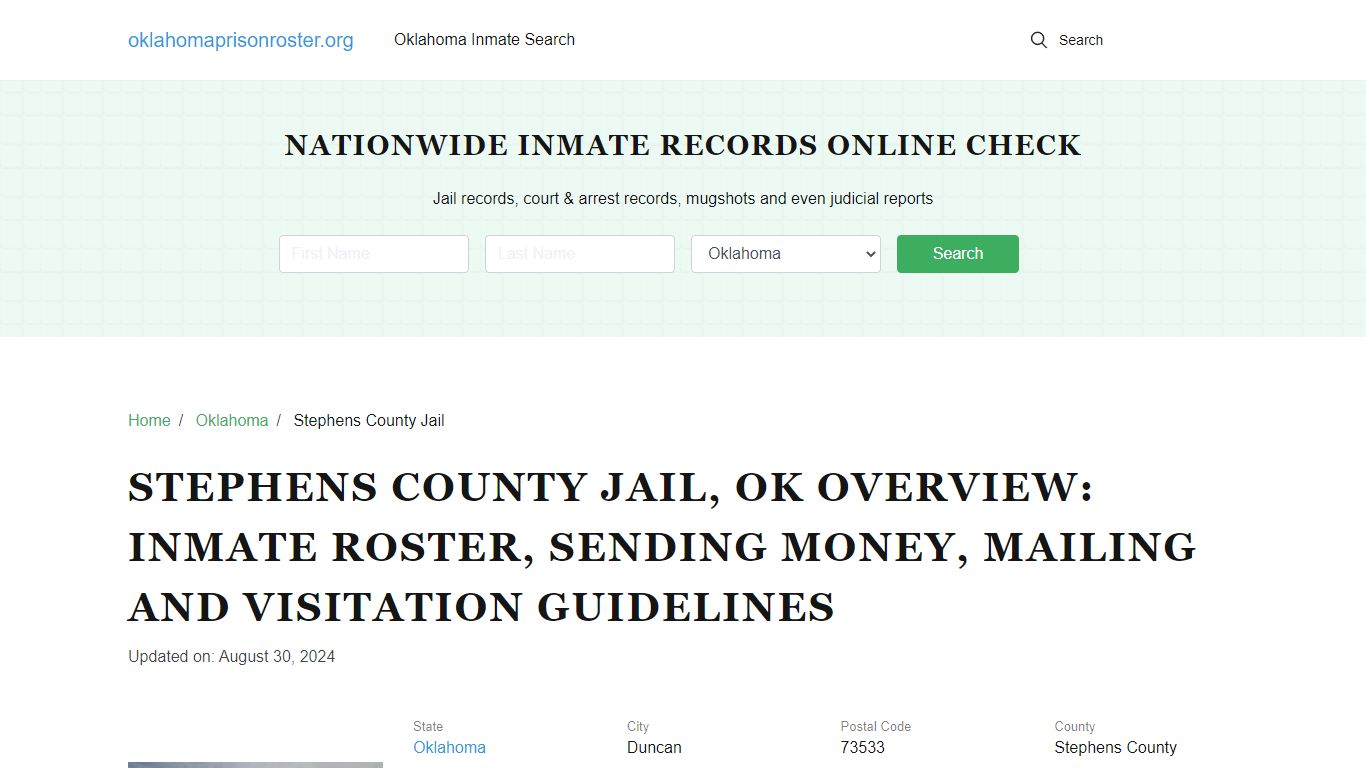 Stephens County Jail, OK: Offender Search, Visitation & Contact Info